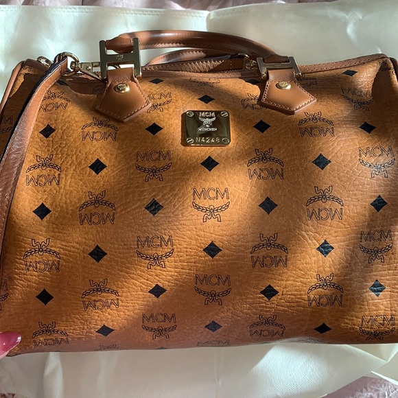 EUC MCM Cognac Visetos 2 way satchel - Picture 2 of 15